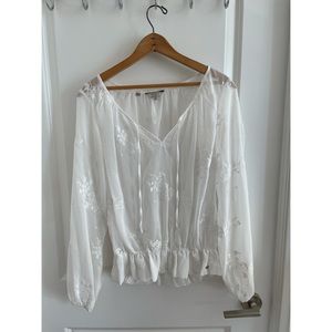 White Sheer Embroidered Shirt